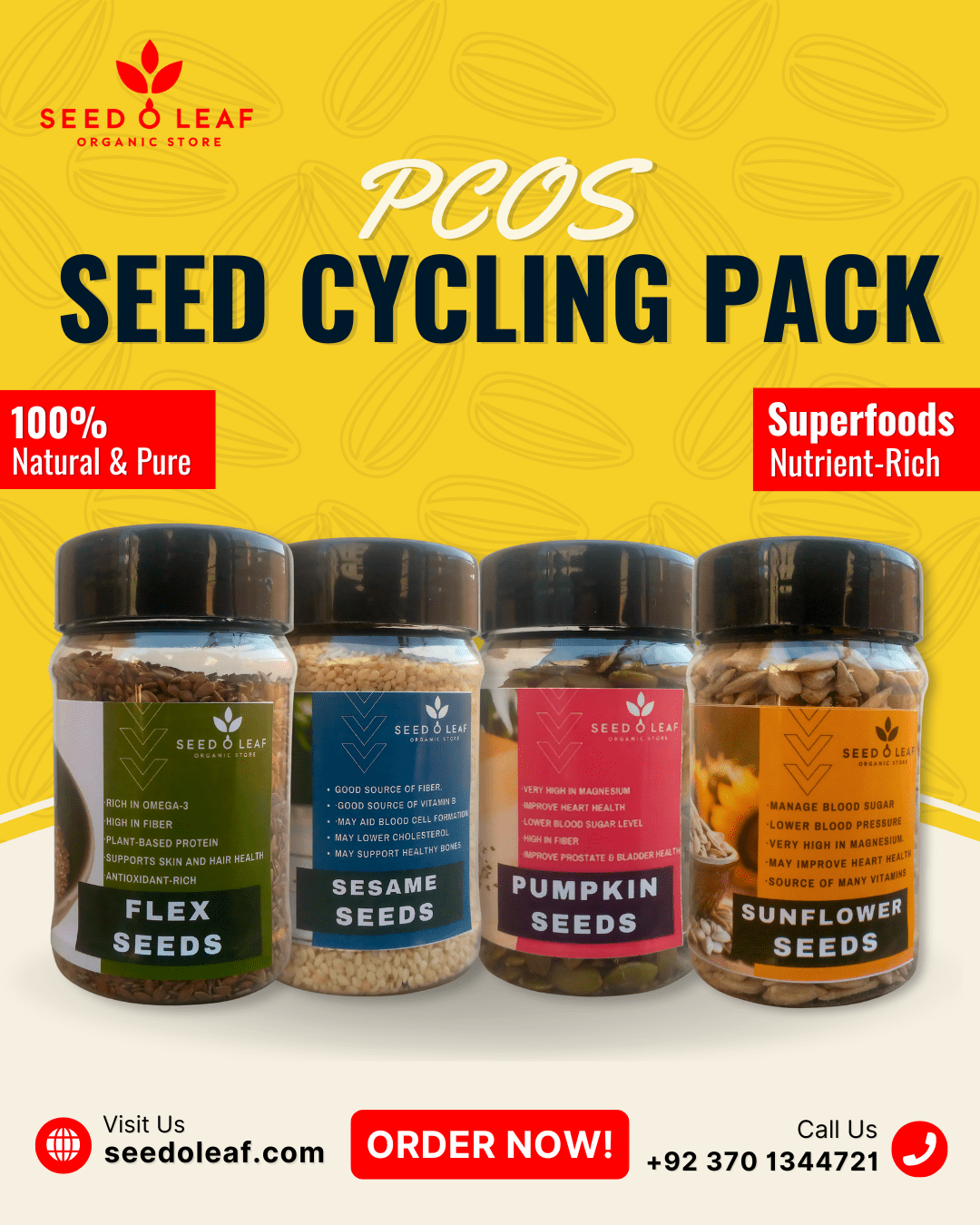 PCOS Seed Cycling Pack – Natural Hormone Balance & Menstrual Cycle Support (200gm Each)
